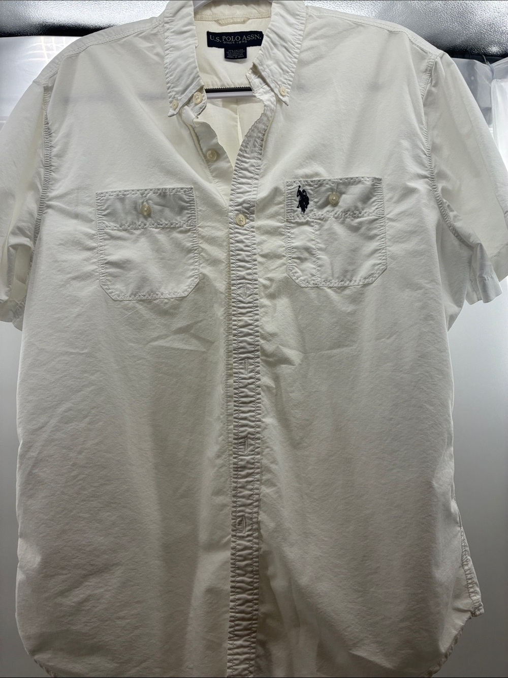 U.S. Polo Assn. White Short-Sleeve Button-Down Shirt with Navy Logo